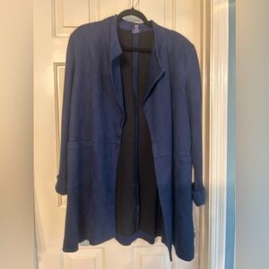 Faux-suede Drape-front Jacket In Navy Dressbarn size XL with pockets